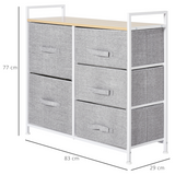 HOMCOM 5 Drawer Fabric Storage Unit with Metal Frame, Wood Top and Adjustable Feet – Bedroom Linen Chest