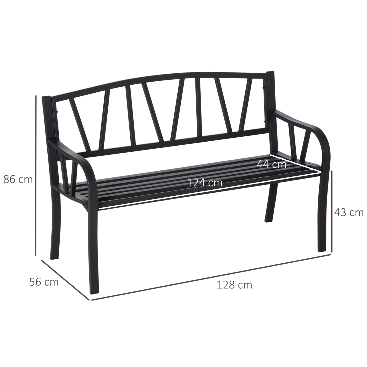 Outsunny 2-Seater Metal Garden Bench with Slatted Seat – Outdoor Loveseat for Patio and Park