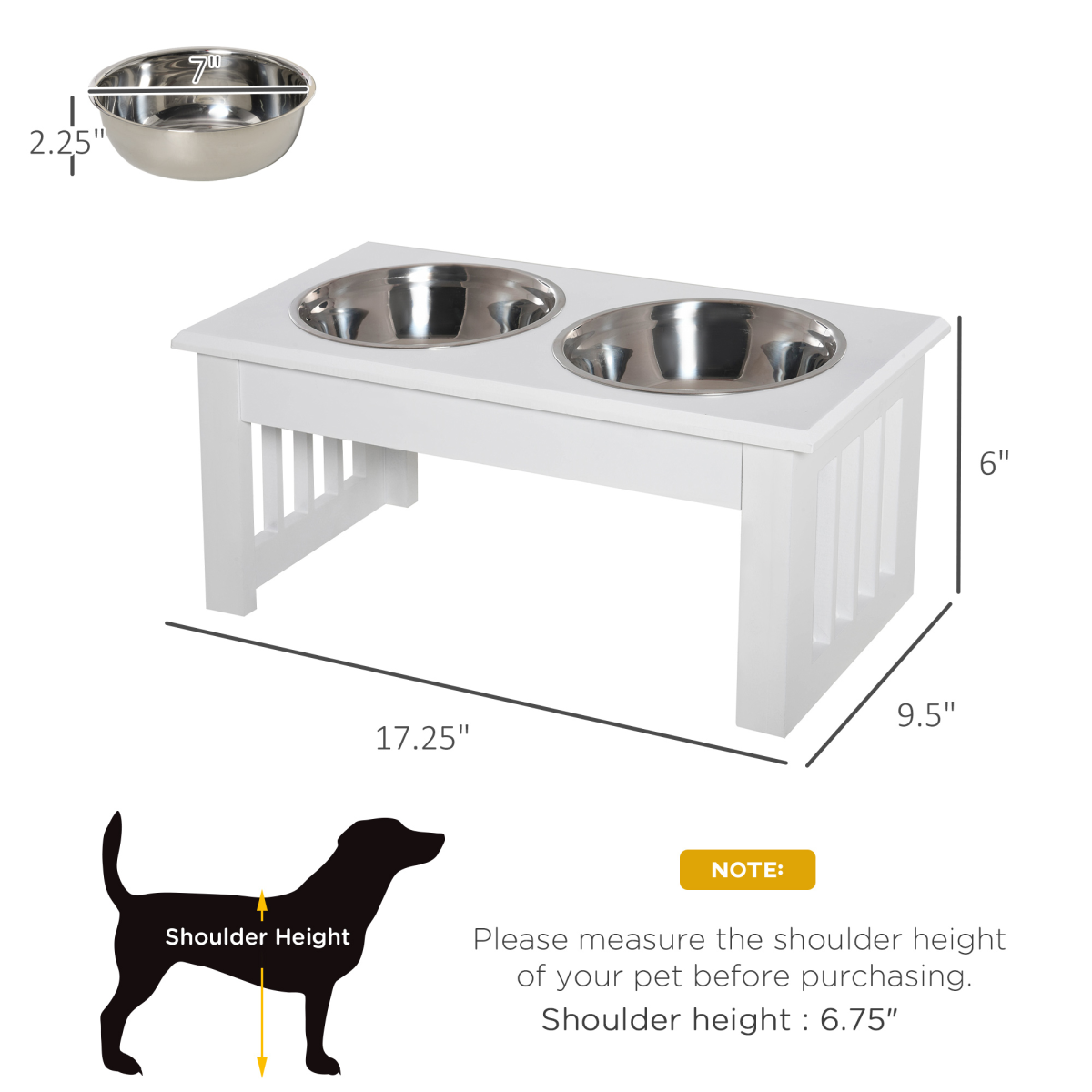 Raised Double Dog Bowl Feeding Station with Non-Slip Base – Elevated Stainless Steel Bowls for Small Dogs, Cotton White