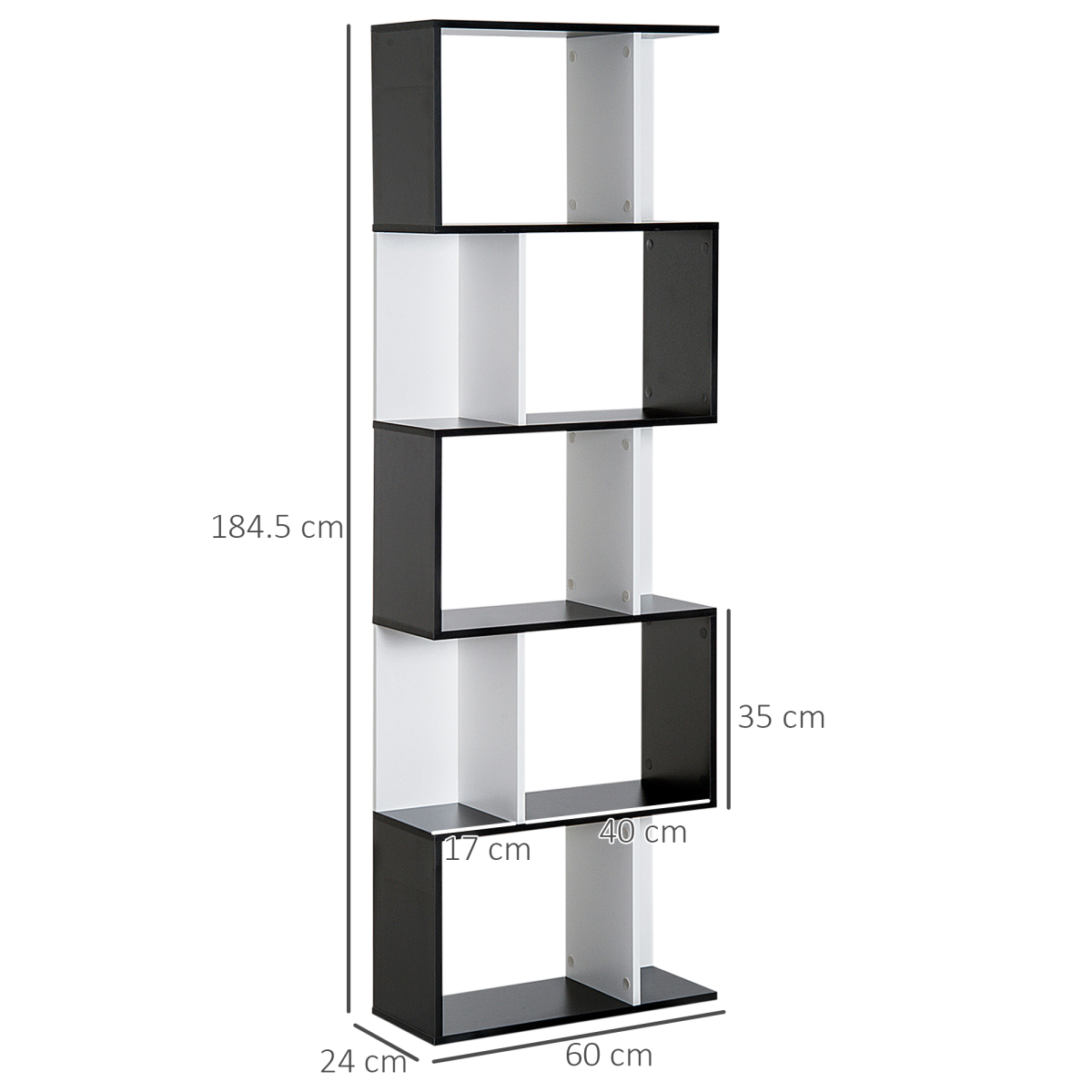 HOMCOM 5-Tier S-Shaped Bookcase – Open-Back Display Shelving and Room Divider, Black