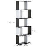 HOMCOM 5-Tier S-Shaped Bookcase – Open-Back Display Shelving and Room Divider, Black