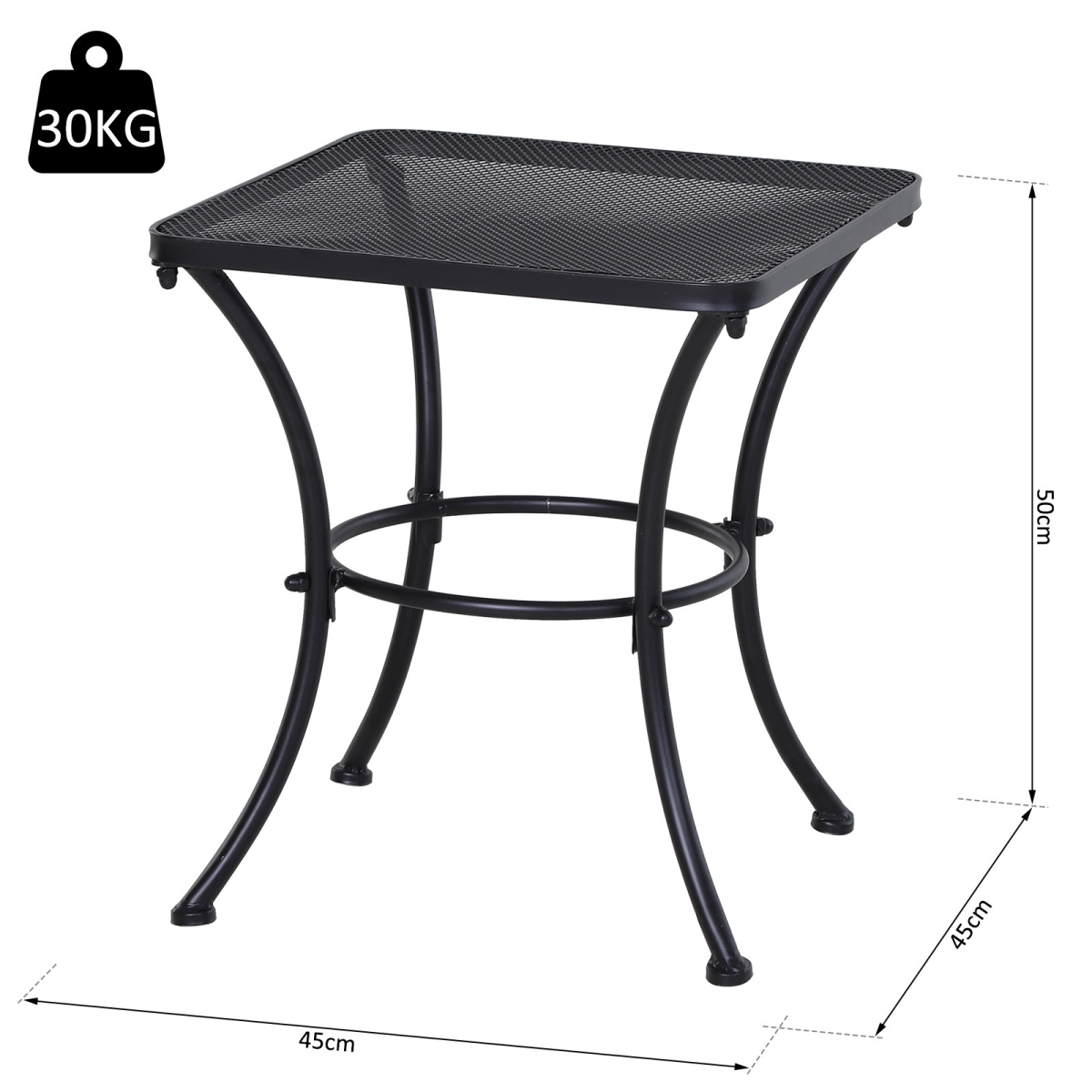 Outsunny 45cm Square Metal Bistro Table with Mesh Top & Curved Legs – Outdoor Patio Coffee Table, Black