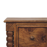 Artisan Furniture Solid Mango Wood Barley Twist Bedside Table, 2 Drawers – Classic Bedroom Storage, Amber Oak