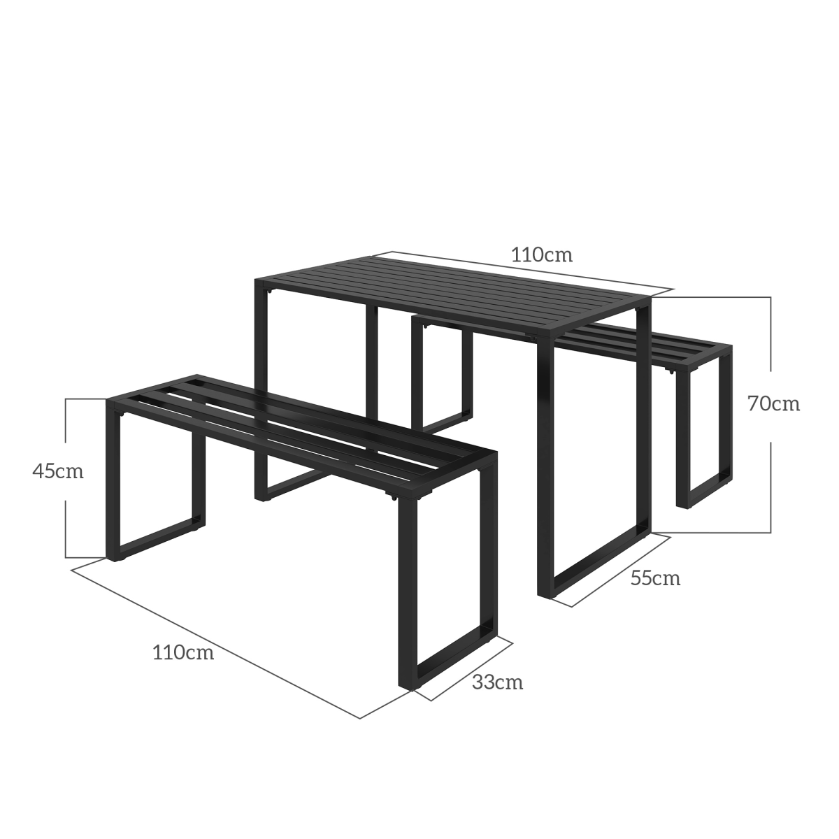 Outsunny 3 Piece Metal Garden Table & Bench Set, Seats 4 – Reinforced Slatted Patio Dining Furniture, Black