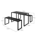 Outsunny 3 Piece Metal Garden Table & Bench Set, Seats 4 – Reinforced Slatted Patio Dining Furniture, Black