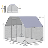 PawHut Walk-In Chicken Run with Roof Cover, Galvanised Steel Coop for 4-6 Chickens – 2.8m Hen House