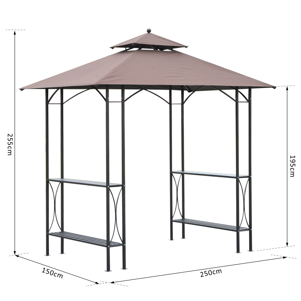 Outsunny 2.5 x 1.5m BBQ Gazebo Canopy with 2 Side Tables & Flame-Resistant Top – Patio Sun Shelter