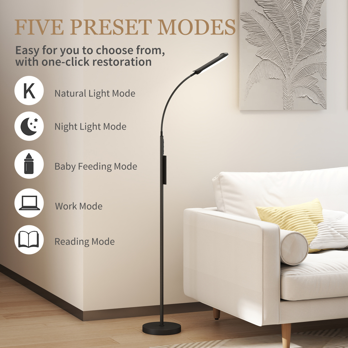 HOMCOM LED Floor Lamp for Living Room with Magnetic Remote Control, Black