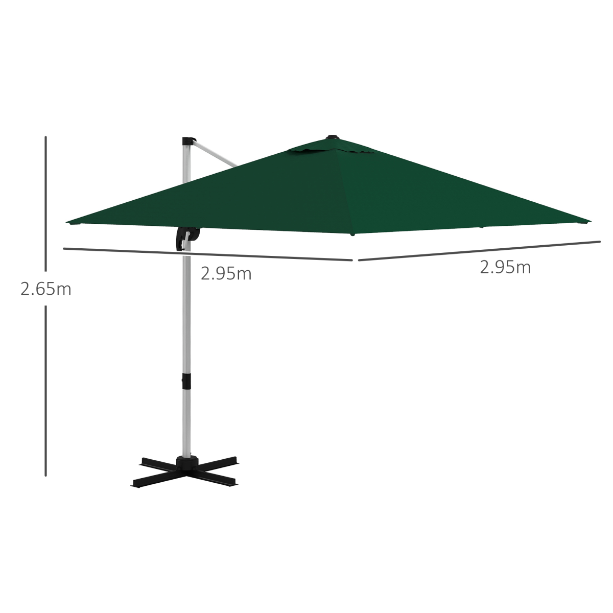 Outsunny 3 x 3m Cantilever Roma Parasol with 360° Cross Base and 5-Level Tilt – Garden Umbrella, Green