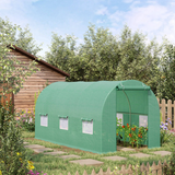 Walk-in Tunnel Greenhouse with 6 Windows & Zipped Roll-up Door – Steel Frame, 14.6 x 6.2 x 6.6ft, Deep Green
