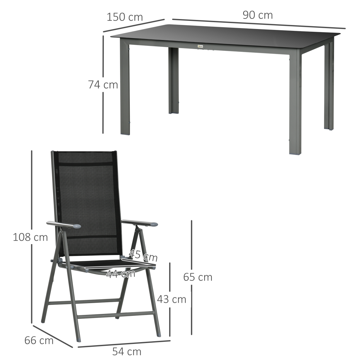 Outsunny 7-Piece Aluminium Garden Dining Set with Glass-Top Table & 6 Folding Chairs – Outdoor Furniture, Black