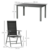 Outsunny 7-Piece Aluminium Garden Dining Set with Glass-Top Table & 6 Folding Chairs – Outdoor Furniture, Black