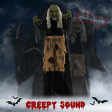 HOMCOM Halloween Witch Animatronic Prop with Sound Activation and Glowing Red Eyes – Indoor and Covered Outdoor