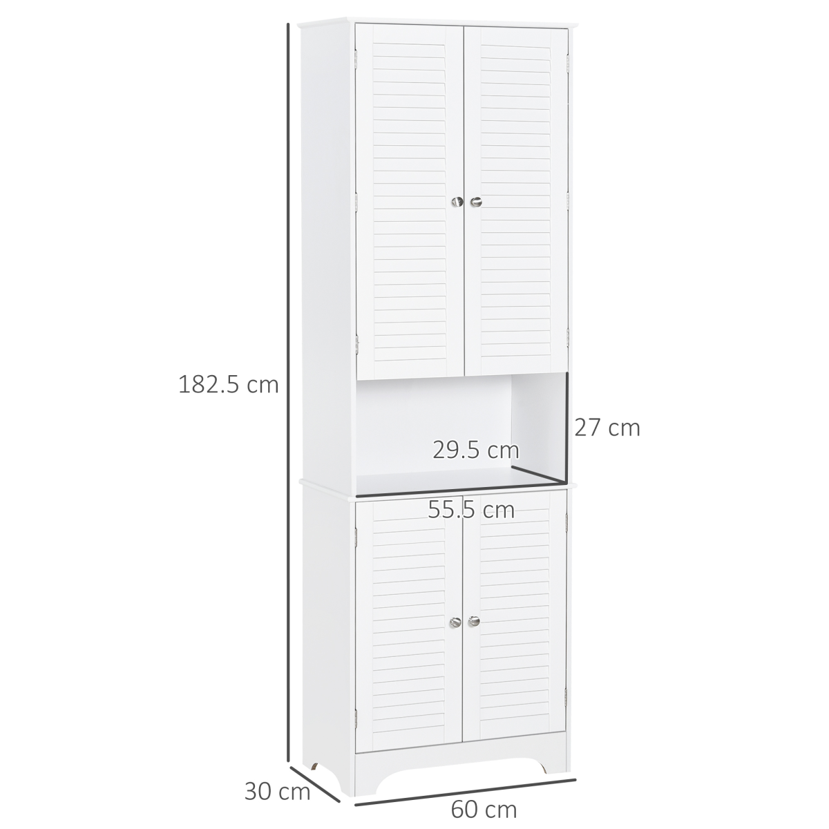 HOMCOM 183cm Tall Slim Bathroom Cabinet with Retro Shutter Doors and 3 Compartments – White