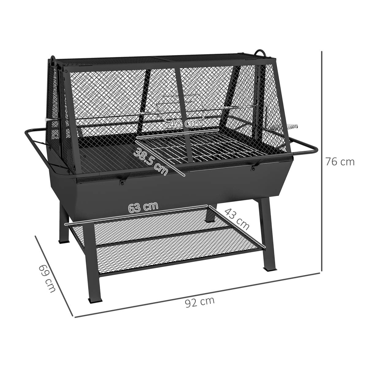 Outsunny 3-in-1 BBQ Rotisserie Grill and Fire Pit with Adjustable Rack and Mesh Lid – Outdoor Cooking, Black