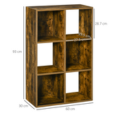 HOMCOM Industrial Style 3-Tier Storage Shelf Bookcase with 6 Open Compartments – Anti-Tip, Rustic Brown