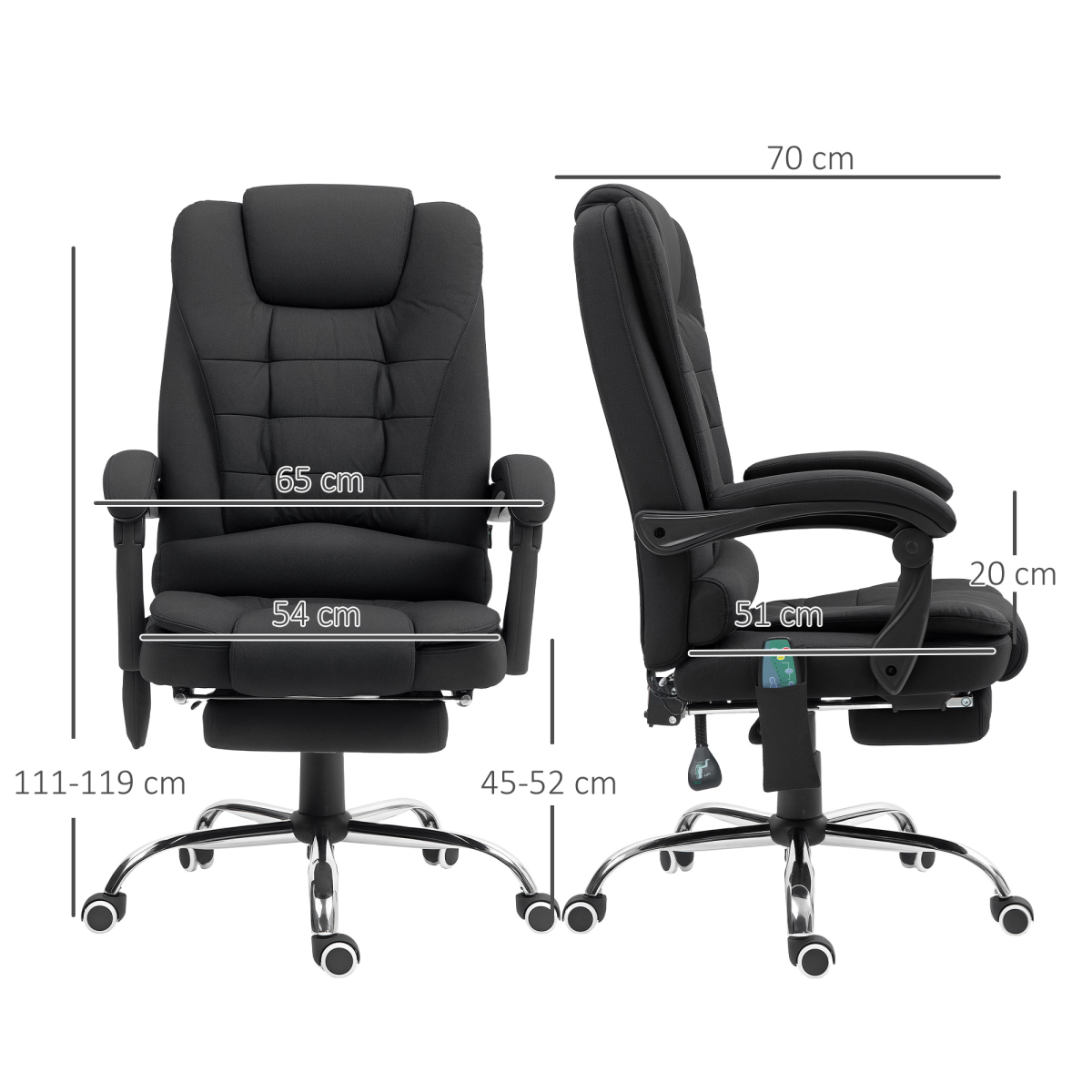 Vinsetto Heated Massage Office Chair with 6-Point Vibration, 135° Recline & Footrest – Black Linen-Feel
