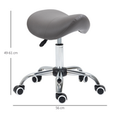 HOMCOM PU Leather Saddle Stool with Padded Seat & Adjustable Height 49–61cm – Salon Stool on Wheels, Grey