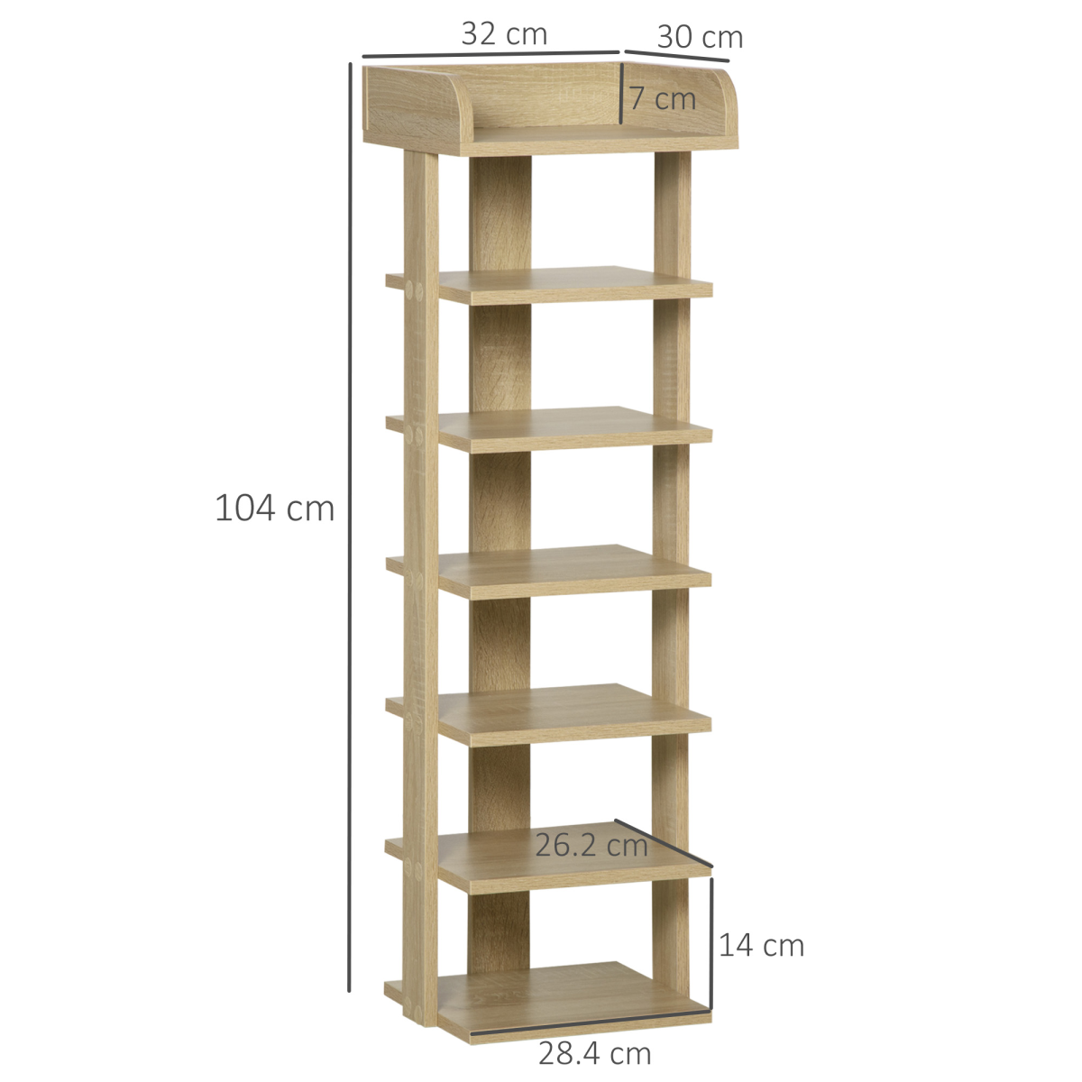 7-Tier Wooden Shoe Rack Display Shelf – Slim Vertical Hallway Storage, Oak