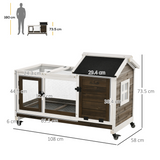 PawHut Wooden Rabbit Hutch with Slide-out Tray, Wheels, House & Run – Indoor & Outdoor Small Pet Cage