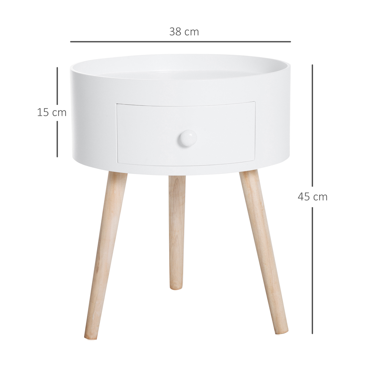 HOMCOM Round Coffee Table with Pull-Out Drawer and Wooden Legs – Living Room & Office Side Table, White