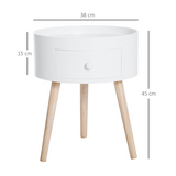 HOMCOM Round Coffee Table with Pull-Out Drawer and Wooden Legs – Living Room & Office Side Table, White