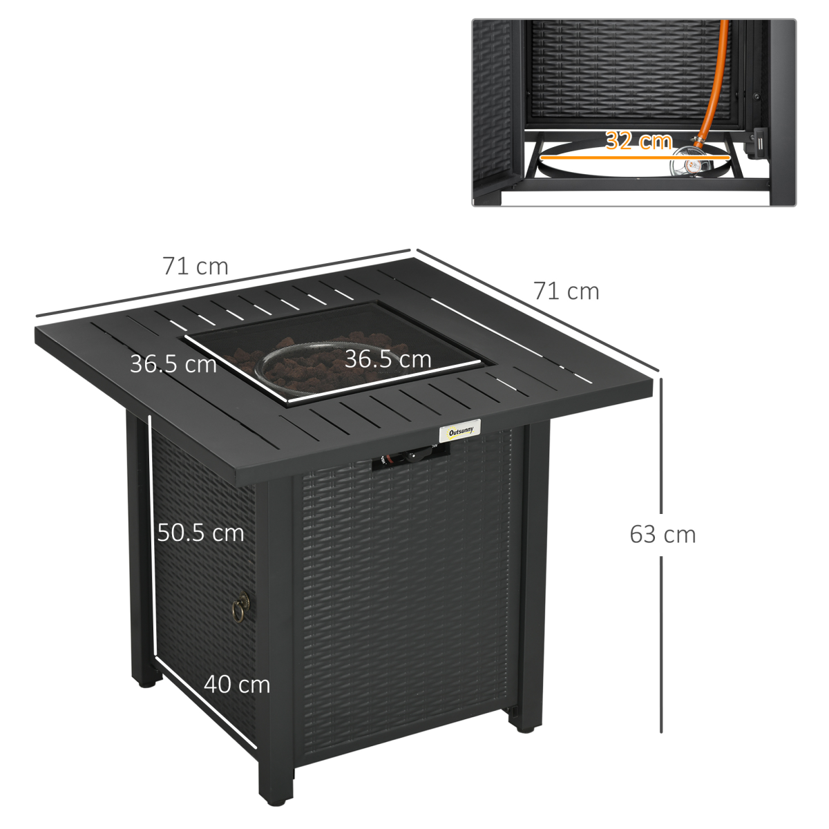 Outsunny 50,000 BTU Gas Fire Pit Table with Protective Cover and Spark Guard – Rattan-Style Outdoor Heater