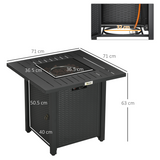 Outsunny 50,000 BTU Gas Fire Pit Table with Protective Cover and Spark Guard – Rattan-Style Outdoor Heater