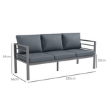 Outsunny 3-Seater Aluminium Garden Bench with Cushions, Armrests & Backrest – Patio Sofa, Grey