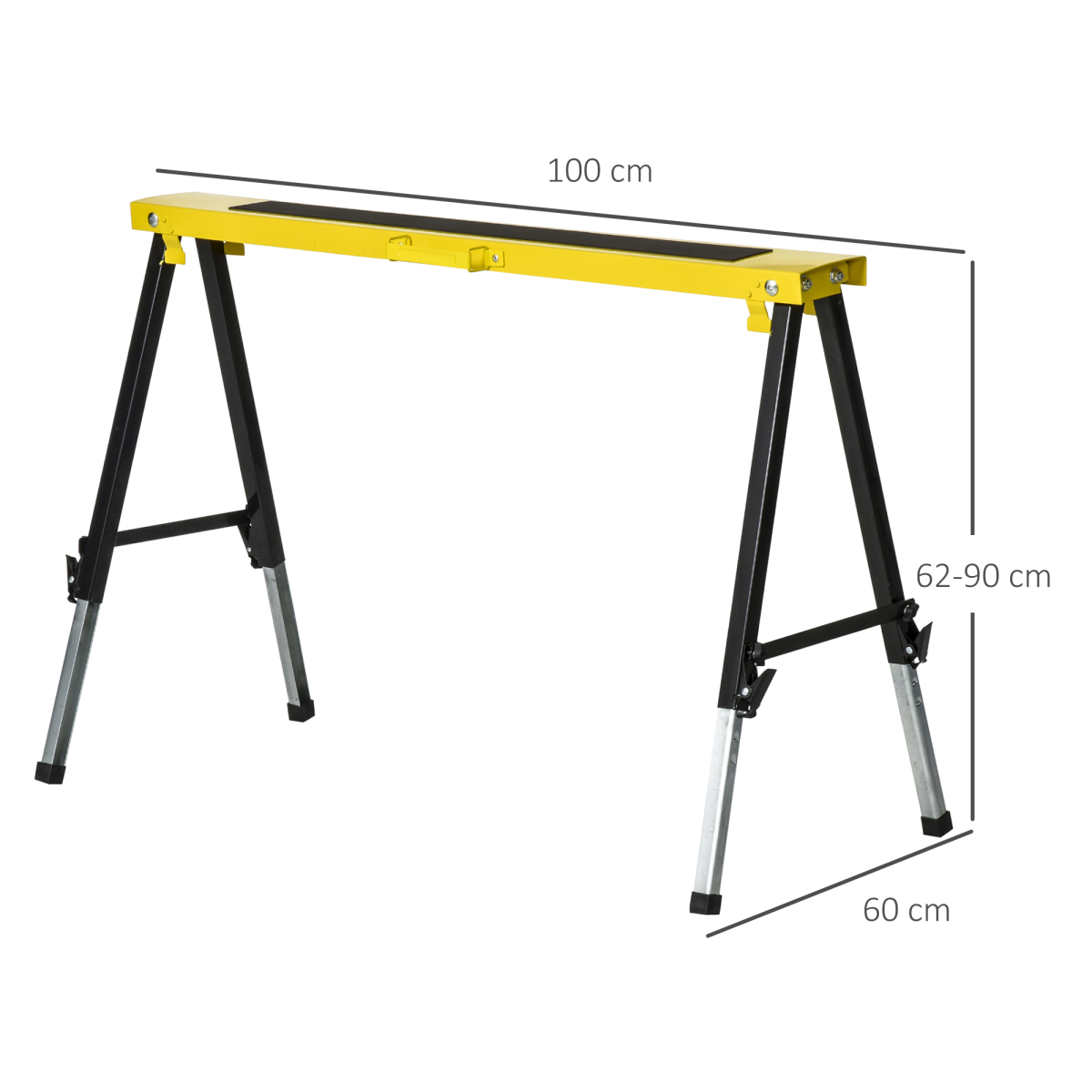 Durhand Set of 2 Folding Saw Horses with Steel Frame & Anti-Slip EVA Top – Height Adjustable 62–90cm