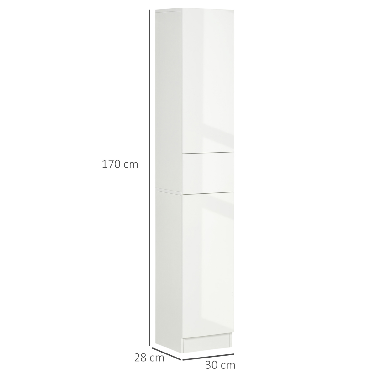 Kleankin High Gloss Tall Bathroom Cabinet with Push-Open Doors & Adjustable Shelves – Slimline Storage, White