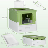 PawHut Hooded Cat Litter Box with Scoop and Tray – Enclosed Pet Toilet with Front and Top Entry, Lime Green