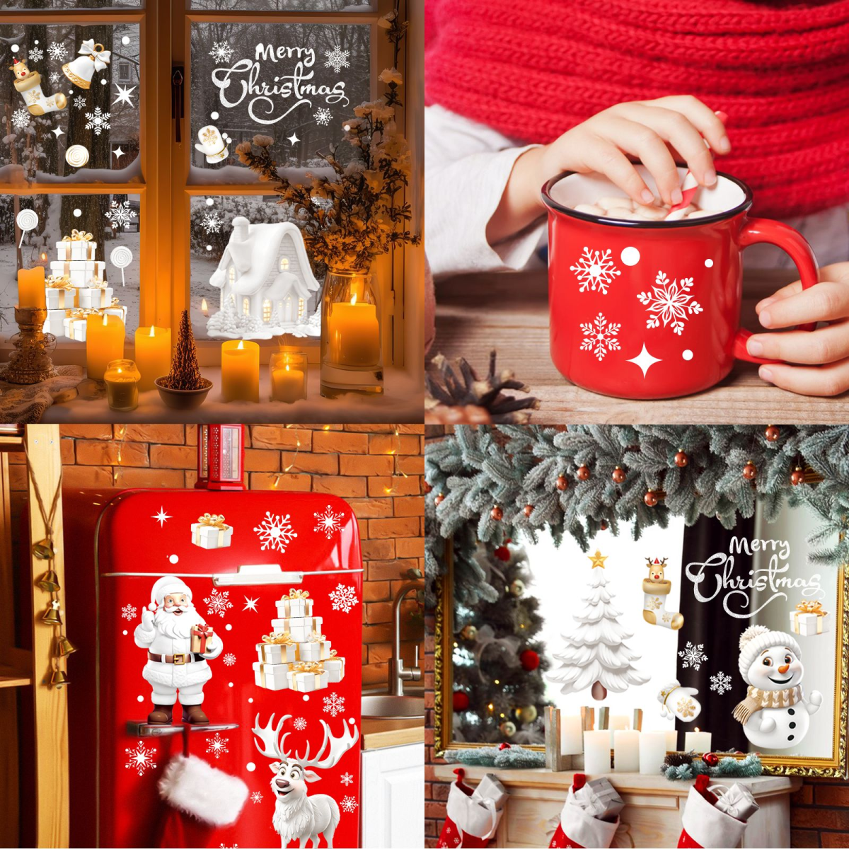 Nepfaivy Reusable Christmas Window Stickers, 190 Pcs – Double-Sided Static Window Clings, Snowflake & Reindeer