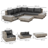 Outsunny Rattan Sectional Corner Sofa Set with Coffee Table & Padded Cushions – Patio Furniture, Light Grey