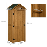 Wooden Garden Utility Storage Shed with 3 Shelves, 77 x 54 x 179cm – Water-Resistant Tool Store, Brown