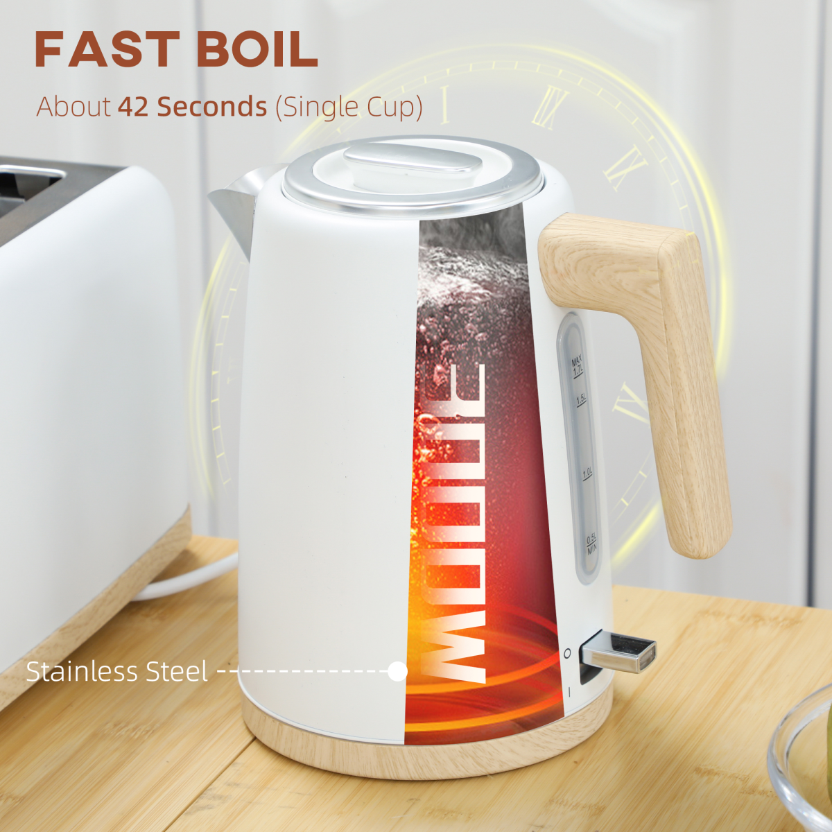 HOMCOM Quick Boil Kettle & Toaster Breakfast Set – Matching Coordinated Design with Adjustable Browning