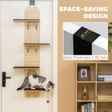 PawHut 4-Level Door Mounted Cat Tree with Plush Pads & Toy Ball – Space-Saving Cat Climbing Shelves, Oak
