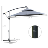 Outsunny 3m Cantilever Banana Parasol with Solar LED Lights, Crank Handle & Cross Base – Garden Shade, Grey