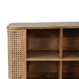 Artisan Furniture Solid Wood Larissa Open Double Cabinet with Rattan Design – 4 Shelves, Beige