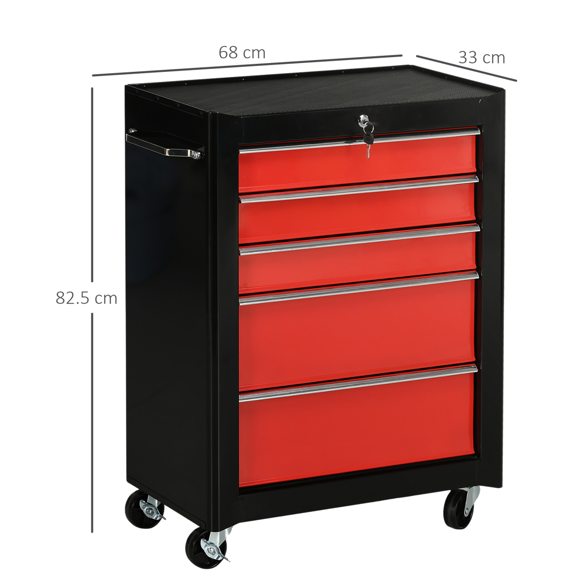HOMCOM 5-Drawer Lockable Steel Tool Cabinet with Wheels & Handle – Garage Workshop Storage, Red