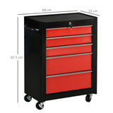 HOMCOM 5-Drawer Lockable Steel Tool Cabinet with Wheels & Handle – Garage Workshop Storage, Red