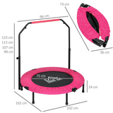 HOMCOM 40" Foldable Mini Fitness Trampoline with Foam Handle – 4-Level Adjustable Rebounder, Pink