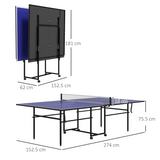 SPORTNOW 9ft Folding Table Tennis Table with 4 Lockable Wheels, Net, 2 Paddles & 3 Balls – Indoor, Blue