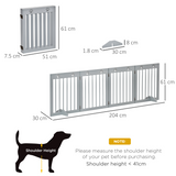 PawHut Freestanding Pet Gate with 4 Folding Panels & Support Feet – Wooden Dog Barrier for Doors and Stairs