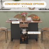 HOMCOM Expandable Dining Table with Built-In Storage – Seats Four, Rustic Brown Wood-Effect Kitchen Table