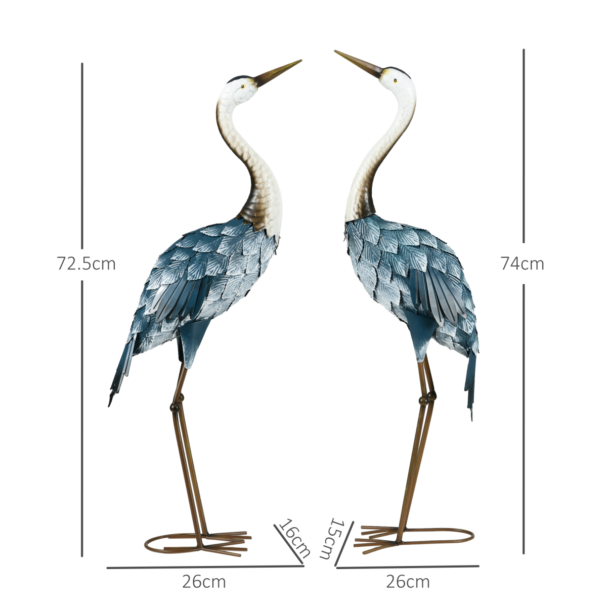 Outsunny Steel Crane Garden Ornaments – 2 Pcs, Multi-Colour