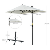Outsunny 2m Half Parasol with Double Canopy, Crank Handle & Cross Base – Balcony & Patio Wall Shade, Cream White