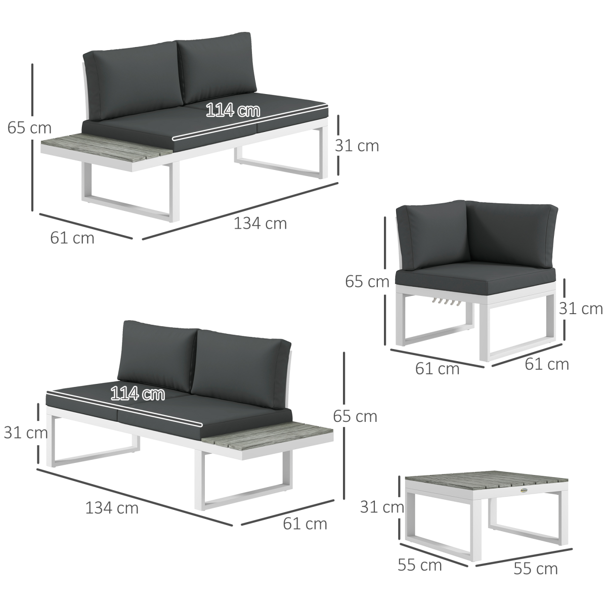 Outsunny Garden Corner Sofa Set coffee table detail