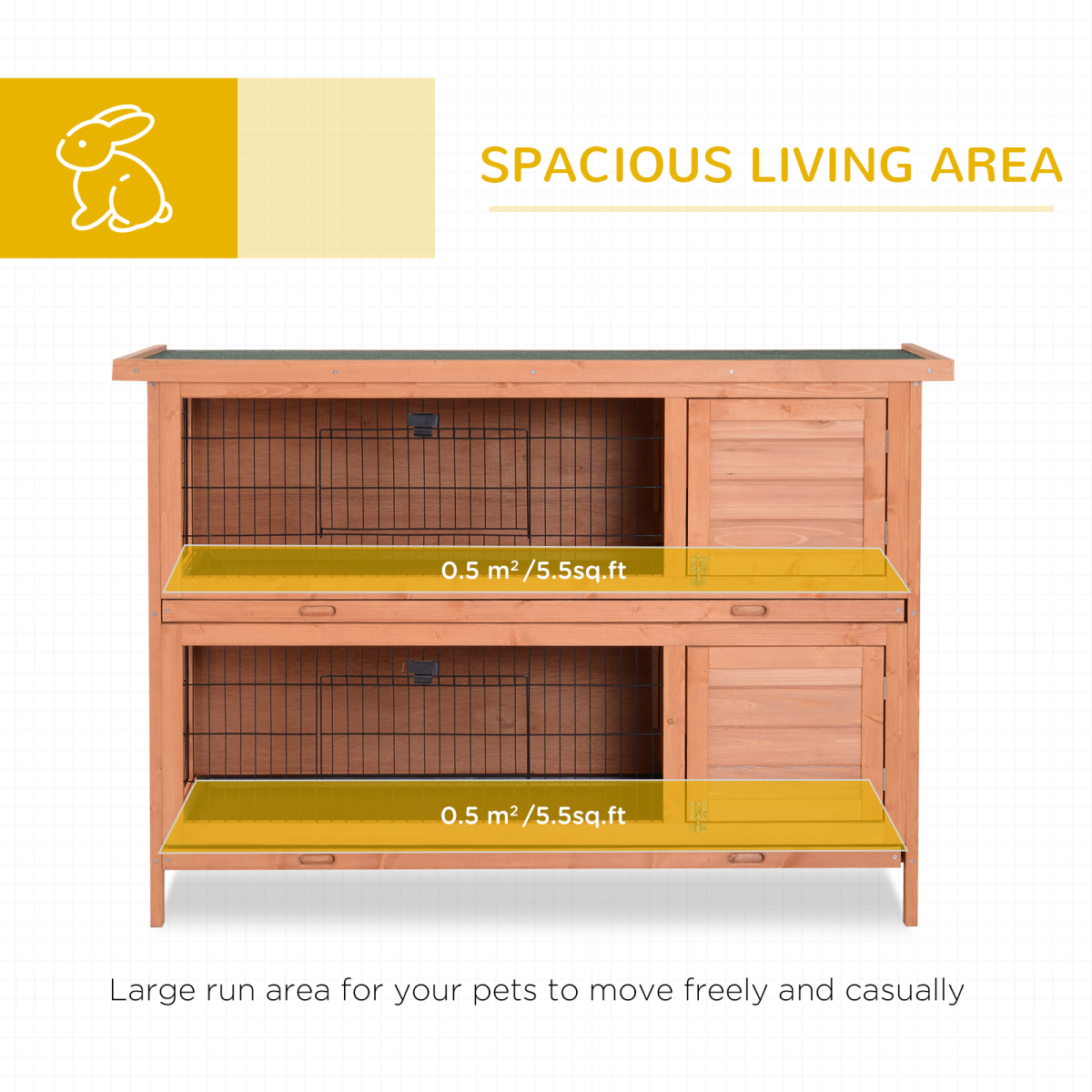 2-in-1 Wooden Rabbit Hutch with Asphalt Roof, 4 Doors & Removable Trays – Small Animal Cage, Orange