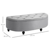 HOMCOM Semi-Circle Tufted Storage Ottoman Bench – Upholstered Footrest with Lift-Up Lid for Living Room